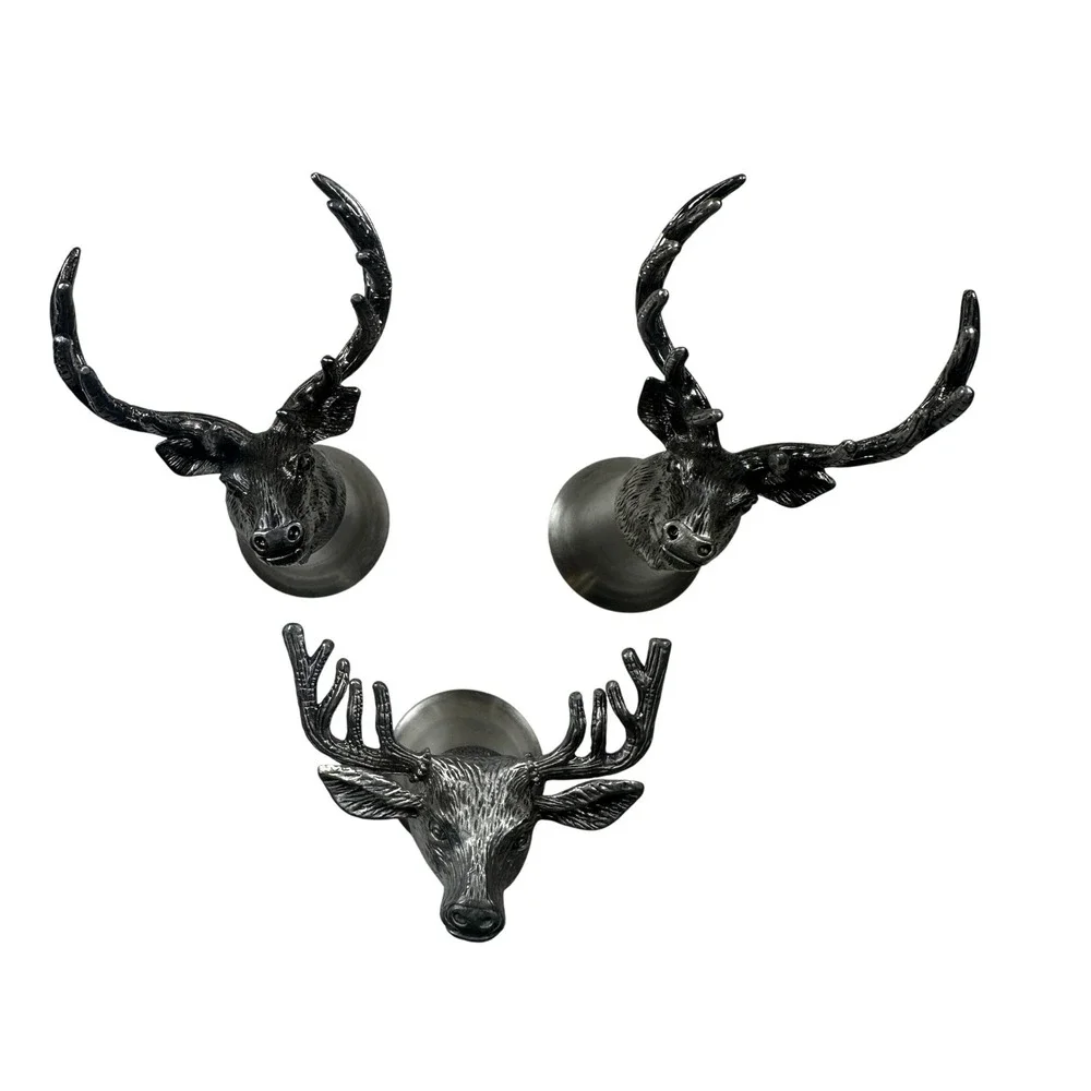 Jägermeister Pewter Shot Glasses Deer Head Antler Metal‎ Lot of 3 Barware